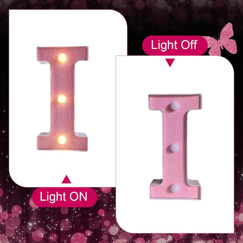 Pink LED Letter I Light – Warm Battery-Powered Night Light