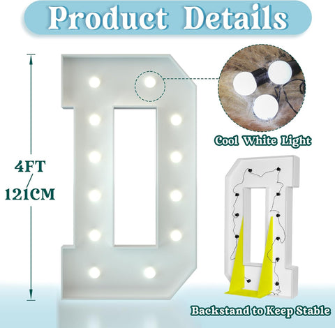 4FT Light Up Letter D – Birthday & Party Marquee Decoration – UK