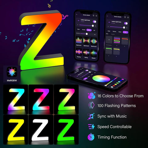 Light Up Letters USB Powered, LED Letter Lights Color Changing Alphabet Sign Gifts for Girls Women Party Birthday Decorations, APP Control, Night Light Christmas Valentine Wall Table Decor - Z