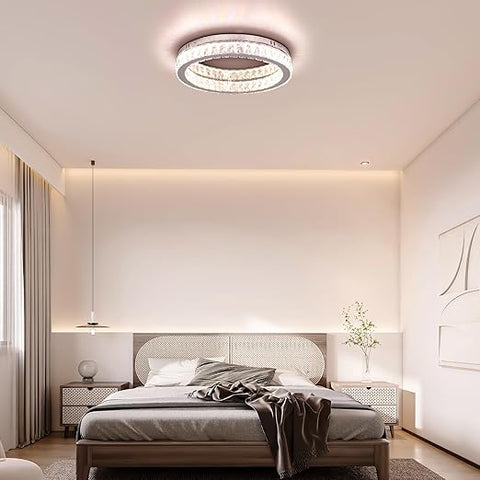 Dimmable Crystal Ceiling Light 48W LED Chandelier with Remote & APP Control - Rectangle K9 Crystal Design