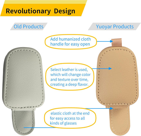 Magnetic Leather Sunglasses Holder for Car Visor – 2 Pack Beige