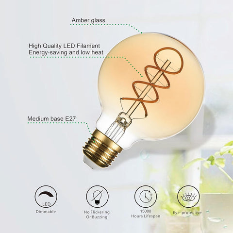 G80 E27 Vintage LED Globe Bulbs 6W 2200K Amber 6 Pack