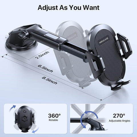 Miracase Car Phone Holder Mount – 360° Rotation with Suction Base