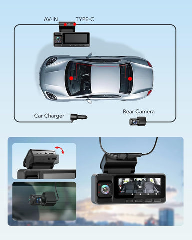 REDTIGER A3 2.5K 3 Channel Dash Cam Front, Rear & Inside with WiFi