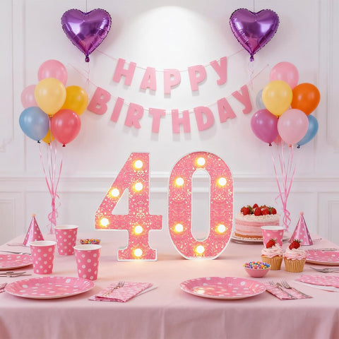 LED Light Up Number 40 – Pink Marquee Party Decoration UK