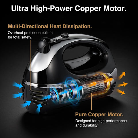 VonShef Hand Mixer Electric Whisk 300W – 5 Speed Food Mixer with Turbo Boost – Black