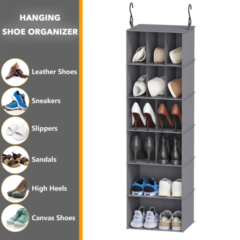 SpaceAid 2-Pack Hanging Closet Organiser, 24 Compartments with Dividers, Black Non-Woven Fabric Storage Shelves for Shoes, Clothes, Wardrobes and RVs