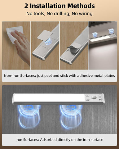 EZVALO Under Cabinet Kitchen Lights, Motion Sensor Lights Indoor 2-Pack – Rechargeable USB-C LED Cabinet Lighting with 3 Colour Temperatures & 5 Brightness Levels - Let the Light Come On When You Need It