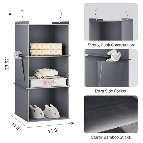 YOUDENOVA Hanging Wardrobe Organiser, 6 Shelves with Side Pockets, Grey – Make Every Shelf Count