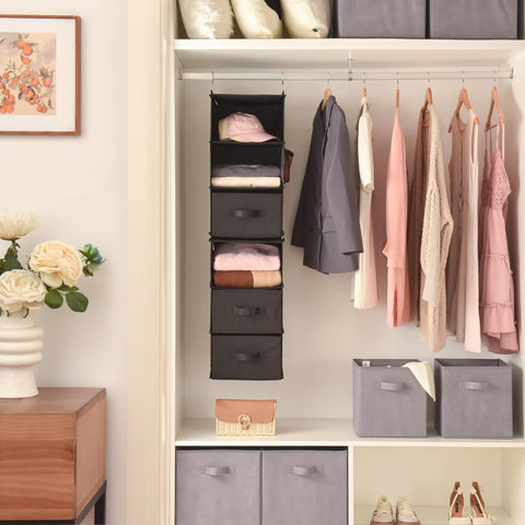 GRANNY SAYS 6-Shelf Hanging Closet Organizers and Storage, Separable to 2 Pack 3-Shelf Closet Hanging Organizer with 3 Drawers, 4 Side Pockets Hanging Shelves for Closet, Nursery, Black