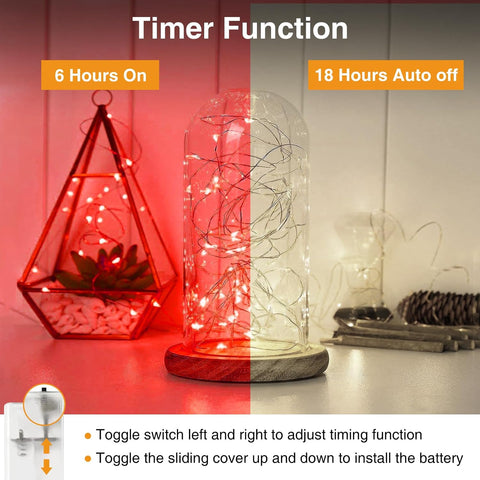 Red Battery Operated Fairy Lights with Timer, 3M 30 LED Waterproof Copper Wire String Lights for Valentine’s Day, Wedding, Bedroom & Party Decor