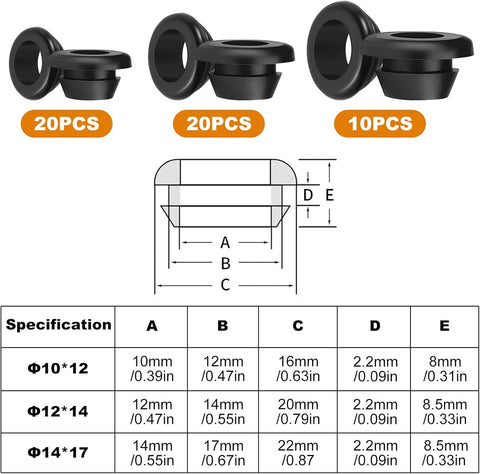 Rubber Grommets Set 50pcs 3 Sizes Cable Protection