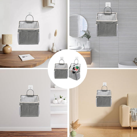 Huangyihan 2-Piece Wall Hanging Storage Organiser – Foldable Grey Oxford Fabric Bags with 12 Compartments for Home Essentials – Make Unused Spaces Work Harder