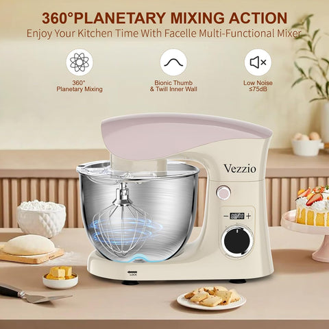 1500W Stand Mixer – 10-Speed 5.5L Dough Mixer for Baking, Lightweight & Easy to Use Food Mixer for Cakes & Home Cooking – Pink White