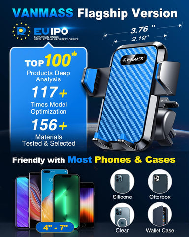 VANMASS 2025 Car Phone Holder Black – Strong Suction & 360° Rotation