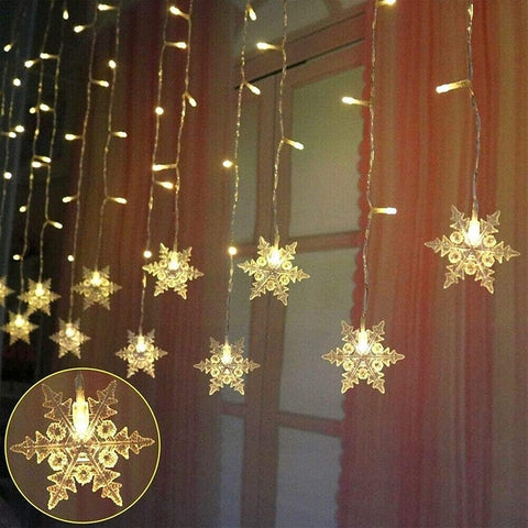 LED Curtain String Lights 3.5M – 96 Warm White Snowflake Fairy Lights