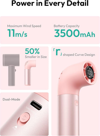 Aecooly Portable Handheld Fan, Powerful Turbo Mini Fan,15H Max Cooling Time,19000 RPM High Speed Aero Pro, 6 Speeds Aluminum Case, Pocket Rechargeable Personal Small Travel GIfts for Women Men -Pink