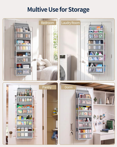 Yecaye 5-Tier Over Door Storage Organiser, Grey – Hanging Shelves with Mesh Windows for Space-Saving Home Organisation