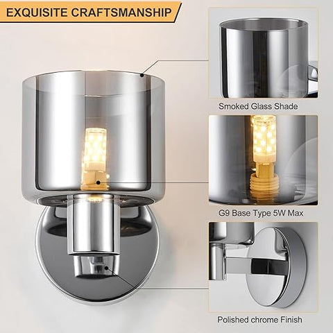 Elegant Chrome Wall Light - Modern Design with Smoked Grey Glass Shade