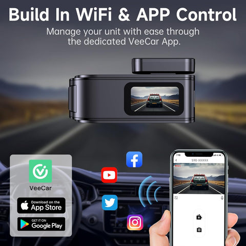 Dash Cam Front & Rear 2.5K+1080P Black, Dual Car Camera with WiFi