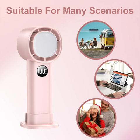 Portable Mini Handheld Fan with LED Display & Flashlight