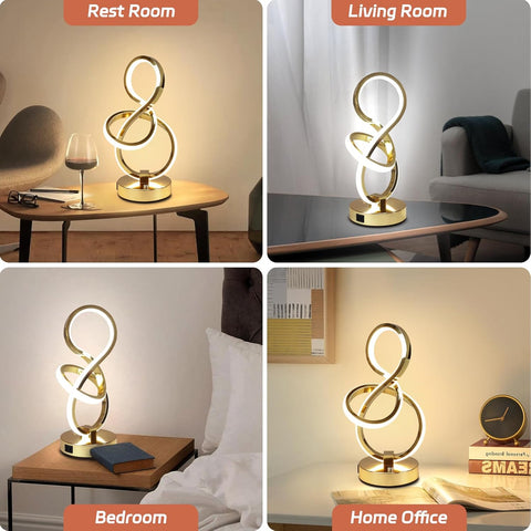 Modern LED Table Lamp with USB Ports, 3 Color Temperatures, Touch Control Stepless Dimmable Bedside Nightstand Lamp (Gold)