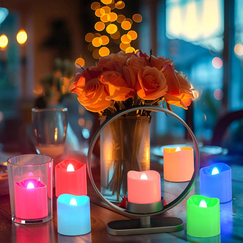 Rechargeable RGB Tea Lights, 12-Pack Flameless LED Candles with Remote, Timer & Charging Station for Home & Party Décor