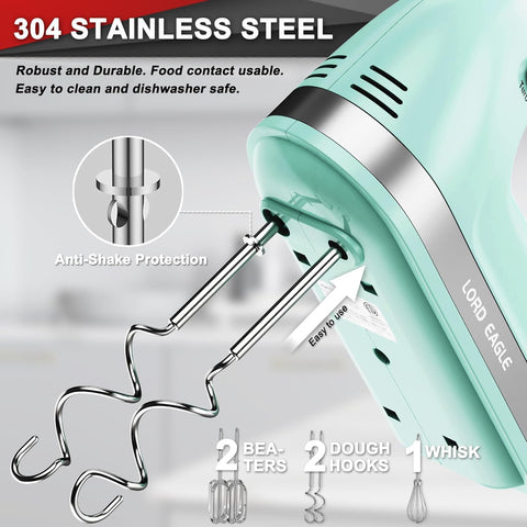 400W Hand Mixer Electric Whisk – 5 Speeds, Turbo Boost, Eject Button, 5 Accessories for Cake, Egg, Cream & Food Mixing
