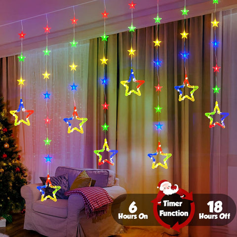 Christmas Star Window Lights 2M – 80 LED Multicolour Curtain Fairy Lights with Remote, Timer & 8 Modes – Turn Your Windows into a Little Christmas Wonderland