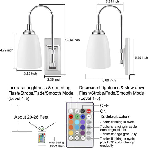 HONWELL Battery Operated LED Wall Lights 2 Pack Silver