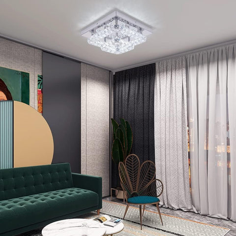 GreeLustr Modern Crystal Chandelier Square K9 LED Ceiling Light Fixture