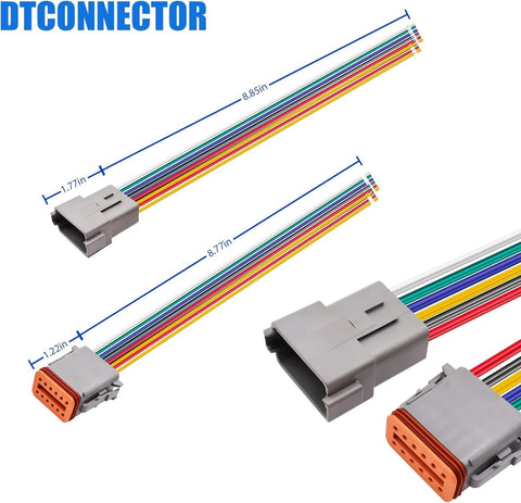 HISports 12-Pin DT Connector Kit, Waterproof DT Electrical Wire Connector 12 Pin Way Sealed Gray Male and Female Auto Waterproof Electrical Wire Connector Plug, for Motorcycle, Scooter, Car, Boats