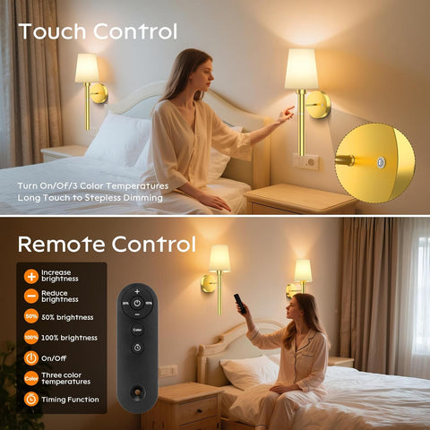 Battery Operated Wall Lights Set of 2, Magnetic Detachable & Rechargeable Battery, Indoor Wireless Wall Sconces Set of 2 for Bedrooms Cordless Sconce Wall Lamp Remote Control
