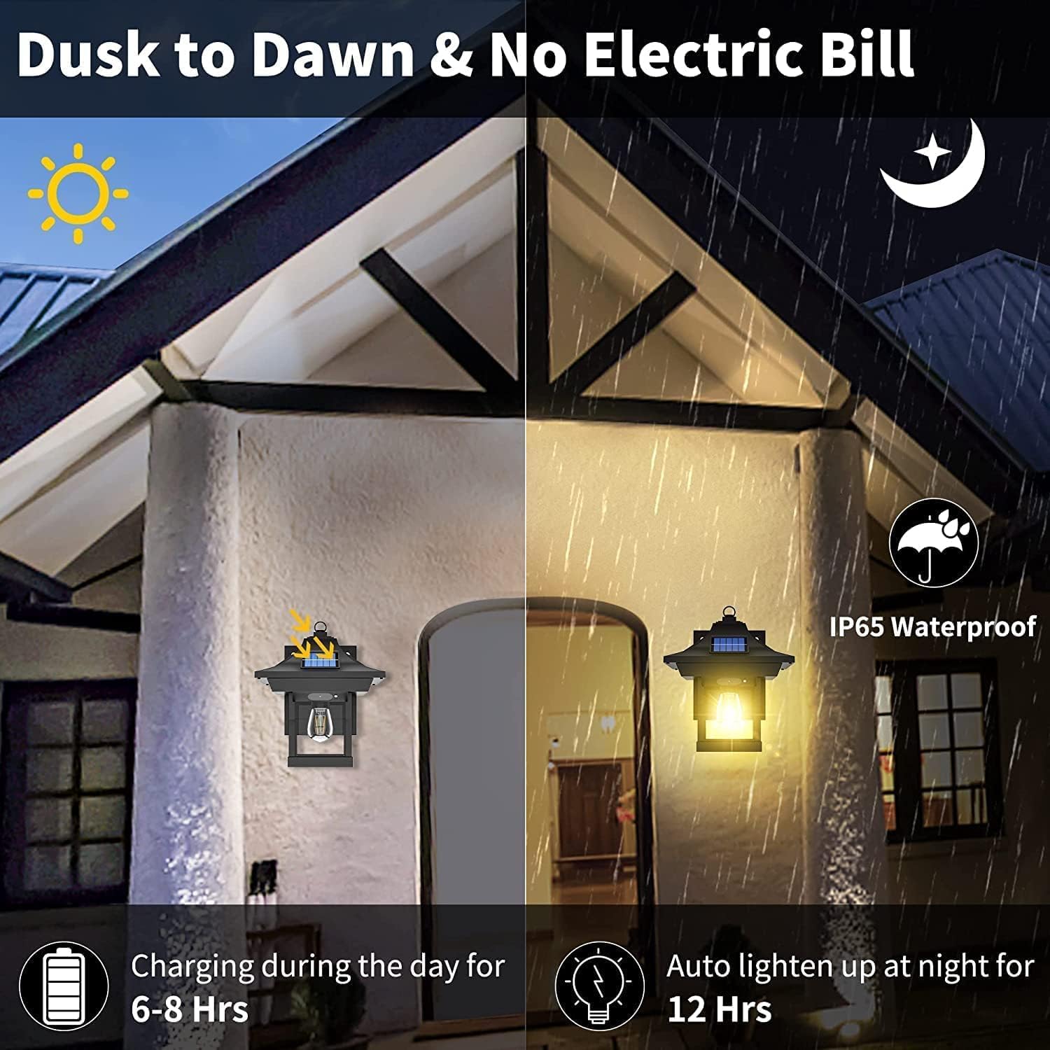 Jorunhe Solar Lights Outdoor Garden 2 Pack LED Solar Wall Lights Motion Sensor with 3 Lighting Modes, IP65 Waterproof Solar Powered Wall Lights for Patio, Fence, Yard, Pathway, Garden, Front Door