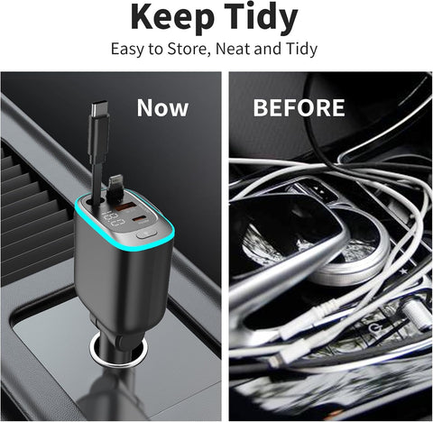 Retractable 78W 4-in-1 USB C Car Charger Adapter