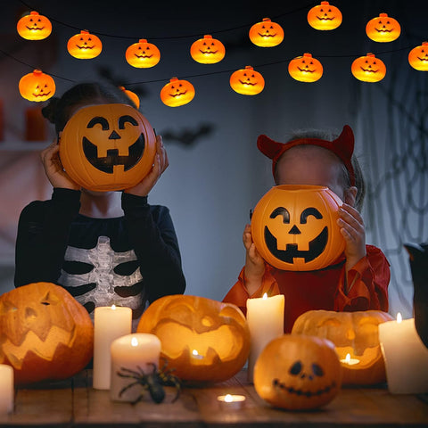 5M 30 LED Halloween Pumpkin String Lights – Battery Powered Warm Orange Pumpkin Lights with Flashing & Steady Modes for Indoor & Outdoor Decorations