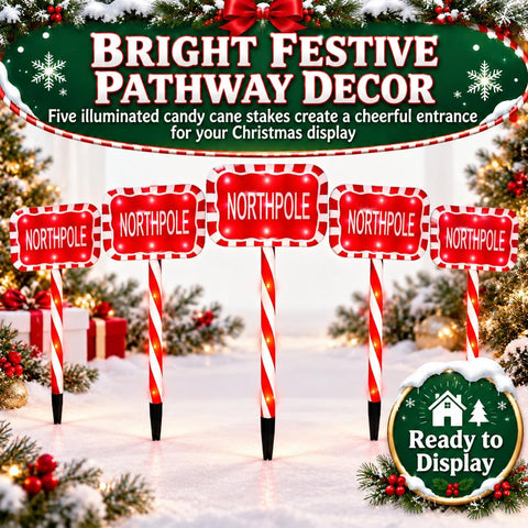 ADEPTNA 5 Piece Candy Cane Christmas Pathway Lights 60 Warm 6 Hour Timer
