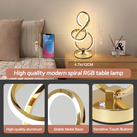 Modern LED Table Lamp with USB Ports, 3 Color Temperatures, Touch Control Stepless Dimmable Bedside Nightstand Lamp (Gold)