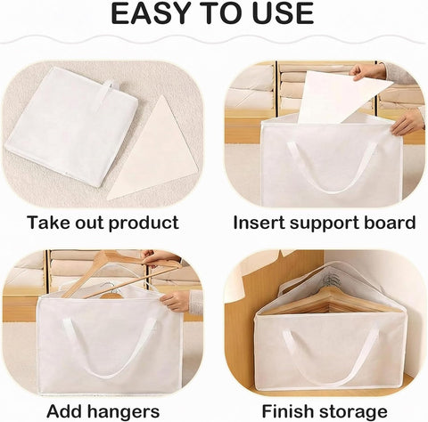 Atnayo 2-Pack Hanger Storage Bags, Off-White Foldable Clothes Hanger Organisers with Reinforced Carry Handles, Cotton Linen Wardrobe Storage for Travel & Home