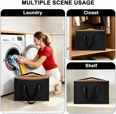 Hbzunt 2 Pack Clothes Hanger Storage Bags, Foldable Oxford Fabric Organisers with Carry Handles for Wardrobe Hanger Storage, Black