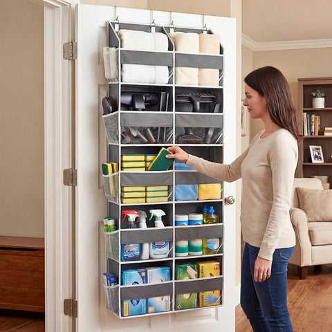 Ofiray-Home Over The Door Storage Organiser – 5-Tier, 10 Compartments, Pink Hanging Storage with 10 Side Pockets