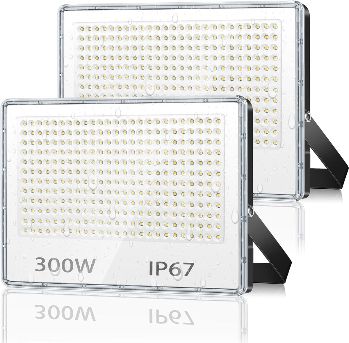 2 Pack 300W LED Floodlights Outdoor 30000LM IP67 Security Lights 7000K