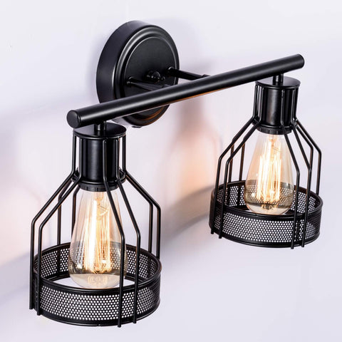Wall Lights Industrial Lighting, Bathroom Indoor Cage Light Fixture, Metal Shade with Black Finish, Vintage Wall Sconces Home Retro Lights