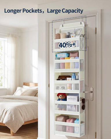 Yecaye 5-Tier Over Door Storage Organiser, Grey – Hanging Shelves with Mesh Windows for Space-Saving Home Organisation
