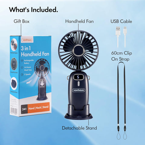 Mini Handheld Fan – USB Rechargeable, 5 Speeds, Foldable