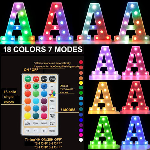 Colorful Light Up Letters, Glitter LED Letter Lights 18 Color Changing Shiny Alphabet Sign Gifts for Girls Women Party Birthday Decorations Remote Night Light Christmas Valentine Wall Table Decor - M