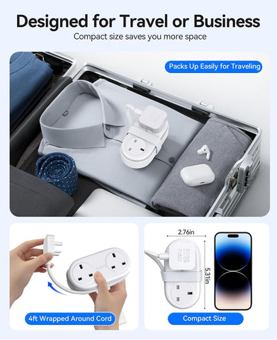 ORICO Travel Extension Lead with 3 USB Ports & 2 UK Sockets, Compact White Power Strip for Home, Office & Travel – Pack Less, Power More Wherever Life Takes You