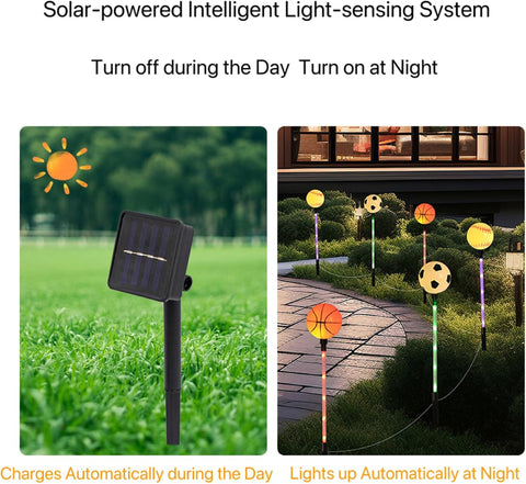 Solar Garden Sports Ball Theme Party Stake Lights Soccer Basketball Football Baseball Mixed LED Landscape Path Lights Indoor/Outdoor Christmas Festival Home Patio Decoration Lamps