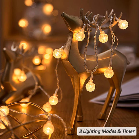 Zorela Globe Fairy Lights 15M/49ft 100 LED Warm White String Lights with Remote – USB or Battery Powered, 8 Lighting Modes, Timer, IP44 Indoor & Outdoor Decorative Lights