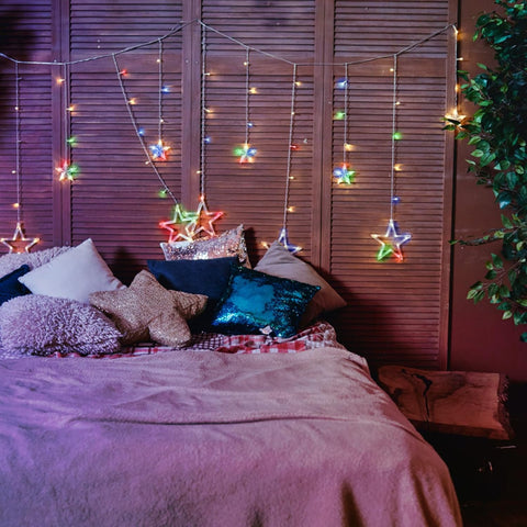 Jsdoin Christmas LED Stars Curtain Lights 12 Stars 138 Multicolour String Lights